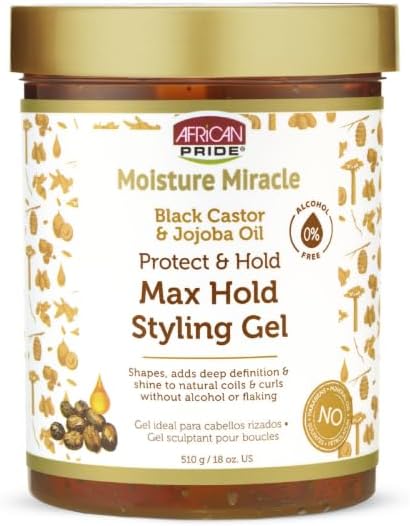 African Pride Moisture Miracle Max Hold Styling Gel with Black Castor Jojoba Oil 18 fl oz LongLasting Hold Shine for Natural Hair