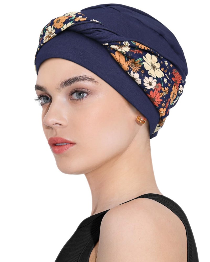 Awefeel Chemo Turbans Floret Navy Blue - Image 2