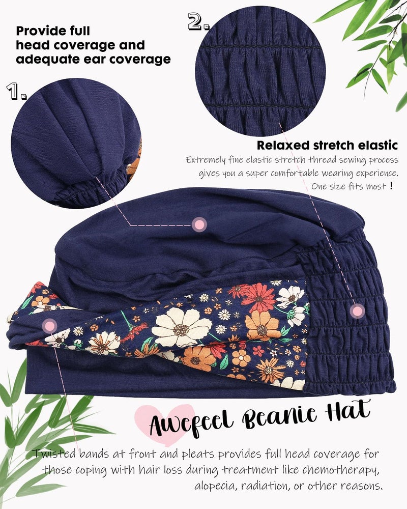 Awefeel Chemo Turbans Floret Navy Blue - Image 3