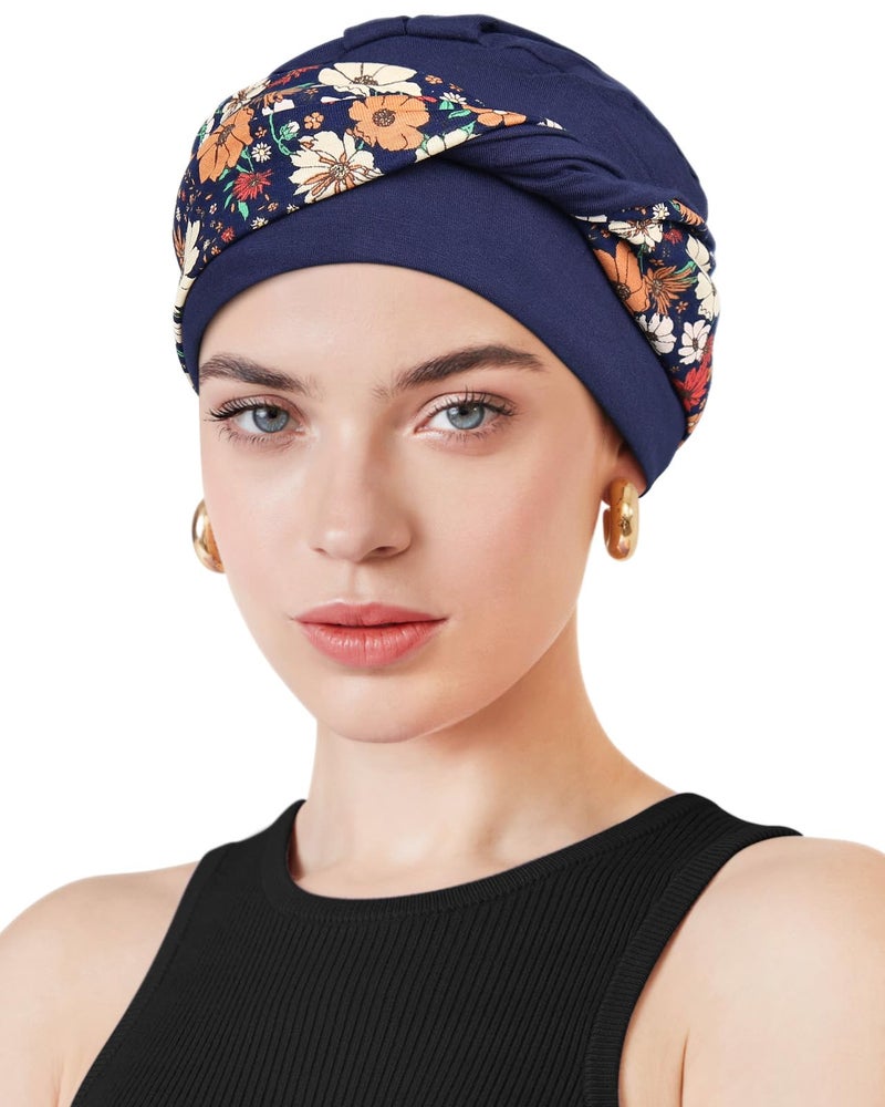 Awefeel Chemo Turbans Floret Navy Blue - Image 1