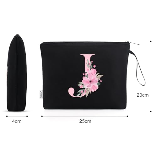 Vavabox A-Z Personalized Makeup Bag, Birthday Gifts for Women Mom, Gifts for Best Friend, Bride Bridesmaid Cosmetic bag (J, Black) - Image 2