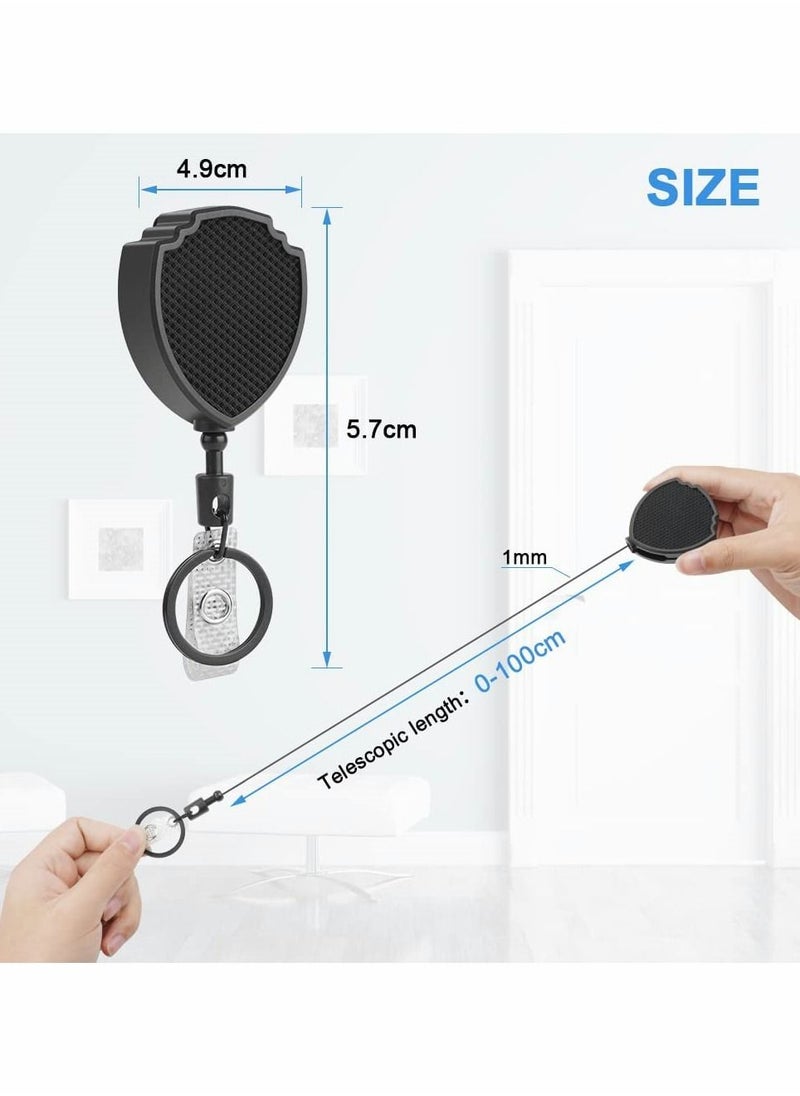 SYOSI - 2 Pcs Retractable Keychain, Heavy Duty Carabiner Badge Holder, Tactical ID Badge Reel Clips Holder with 23.6 Inch Steel Retractable Cord for Hanging ID Card Name Key Chain (Black) - Image 1