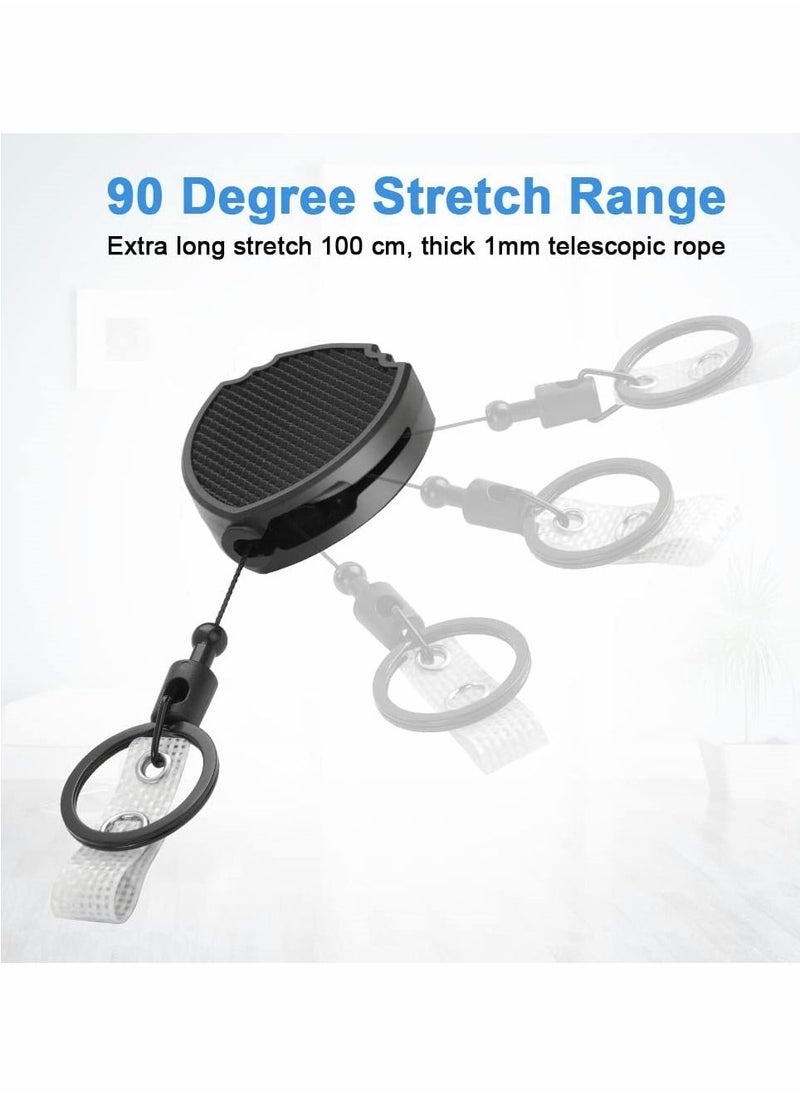 SYOSI - 2 Pcs Retractable Keychain, Heavy Duty Carabiner Badge Holder, Tactical ID Badge Reel Clips Holder with 23.6 Inch Steel Retractable Cord for Hanging ID Card Name Key Chain (Black) - Image 1