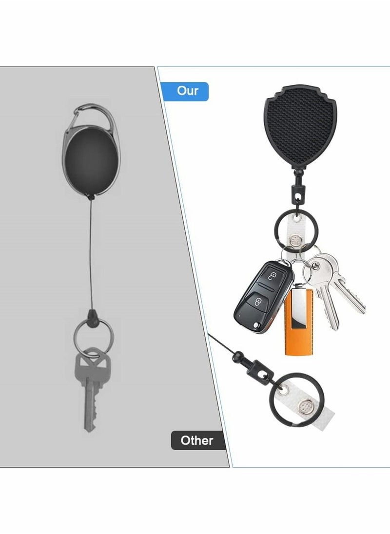 SYOSI - 2 Pcs Retractable Keychain, Heavy Duty Carabiner Badge Holder, Tactical ID Badge Reel Clips Holder with 23.6 Inch Steel Retractable Cord for Hanging ID Card Name Key Chain (Black) - Image 1