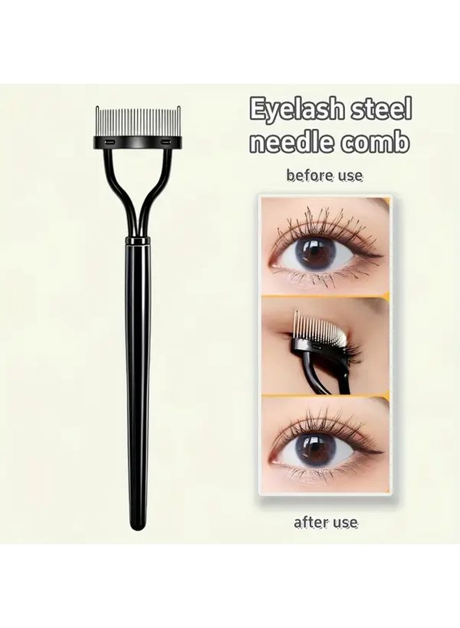 Black Eyelash Steel Needle Comb With Cover Portable Makeup Tool For Grooming And Separating Lashes - Image 1