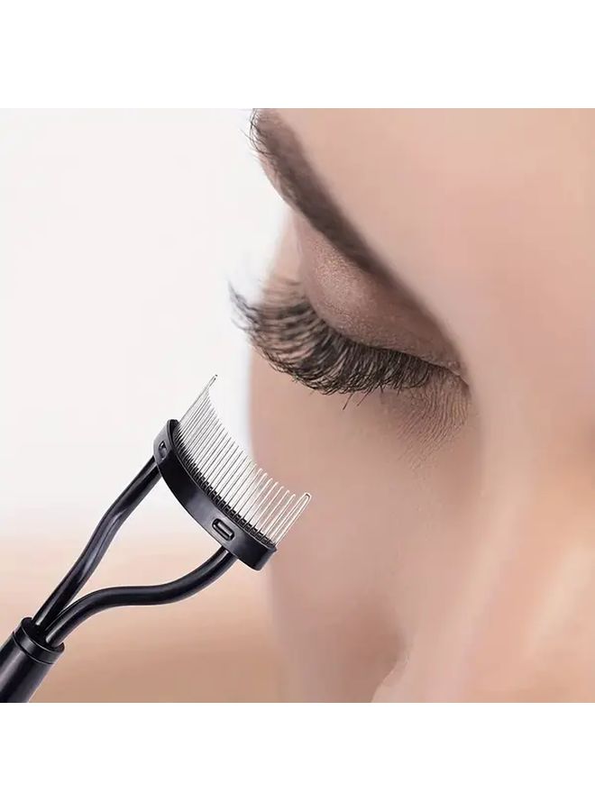 Black Eyelash Steel Needle Comb With Cover Portable Makeup Tool For Grooming And Separating Lashes - Image 3