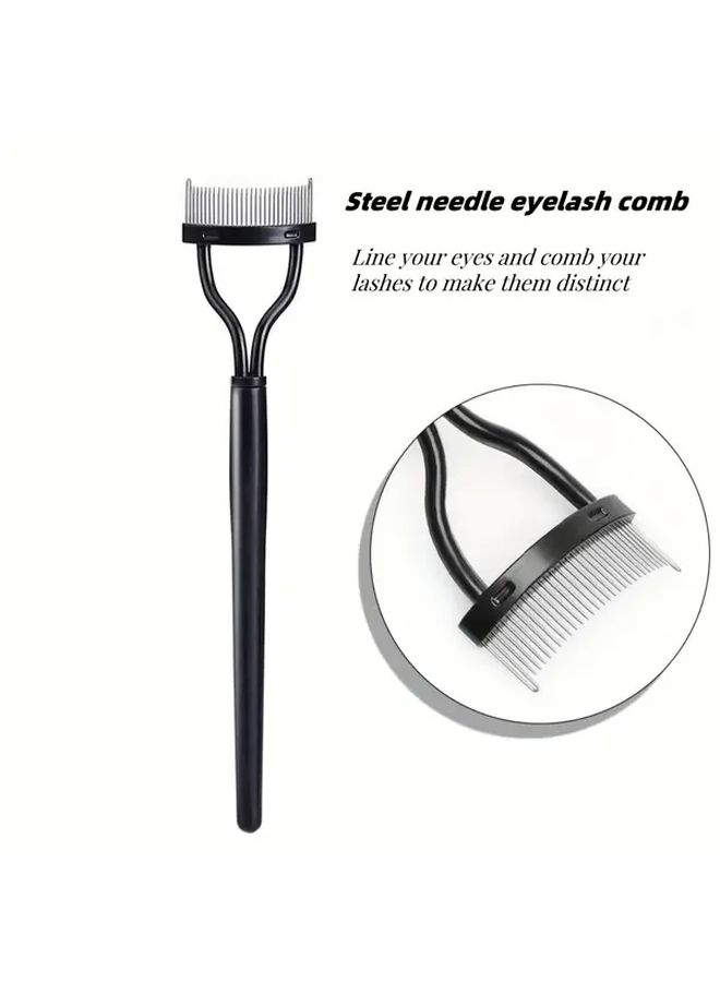 Black Eyelash Steel Needle Comb With Cover Portable Makeup Tool For Grooming And Separating Lashes - Image 2