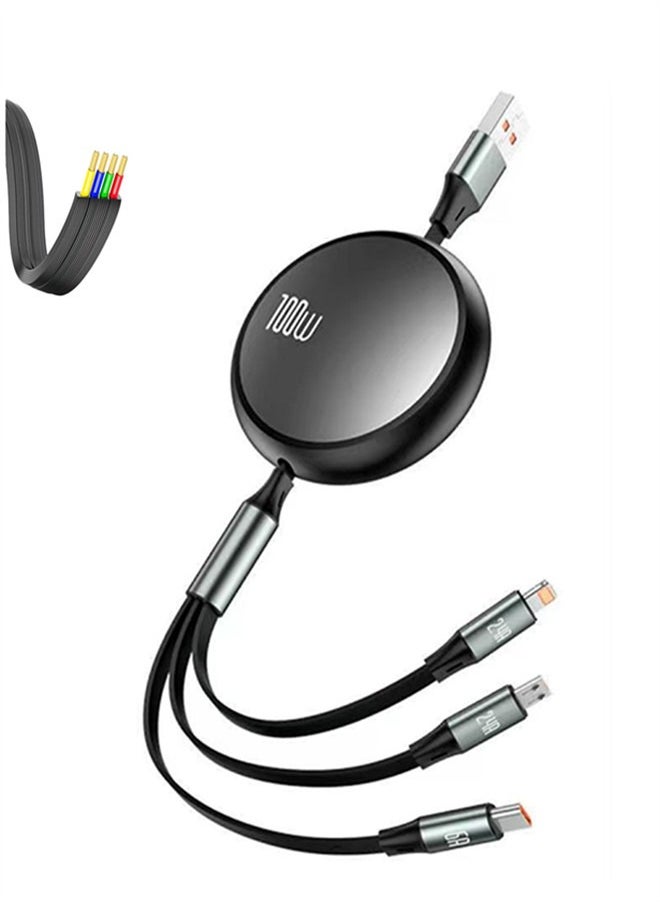 Generic 100W Multi Charging Cable 6A, Retractable Multi Charging Cord 3 in 1 Fast Charger Cord, Multi Charger Adapter with Lightning/Type C/Micro USB Ports for Cell Phones/iPhone/PS/Tablets and More  - Image 1