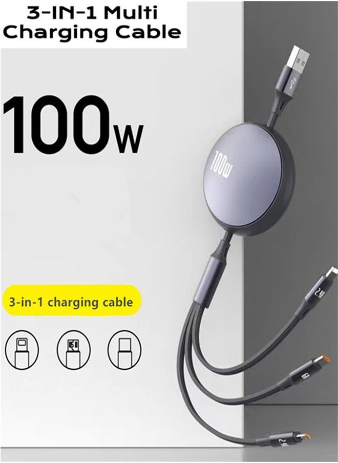 Generic 100W Multi Charging Cable 6A, Retractable Multi Charging Cord 3 in 1 Fast Charger Cord, Multi Charger Adapter with Lightning/Type C/Micro USB Ports for Cell Phones/iPhone/PS/Tablets and More  - Image 2