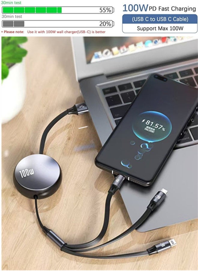 Generic 100W Multi Charging Cable 6A, Retractable Multi Charging Cord 3 in 1 Fast Charger Cord, Multi Charger Adapter with Lightning/Type C/Micro USB Ports for Cell Phones/iPhone/PS/Tablets and More  - Image 4