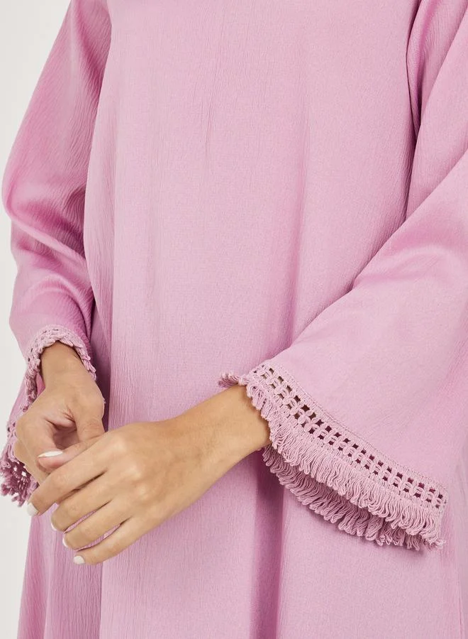 Styli Solid Tassel Trim Jalabiya
