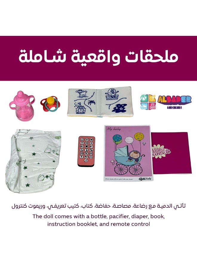 AL BADER Smart Interactive Baby Doll with Remote Control, Realistic Silicone Talking Doll with Voice Recognition, Dynamic Movements, Sound Effects & Accessories Set, Electronic Pink Gift Toy for Girls - Image 5