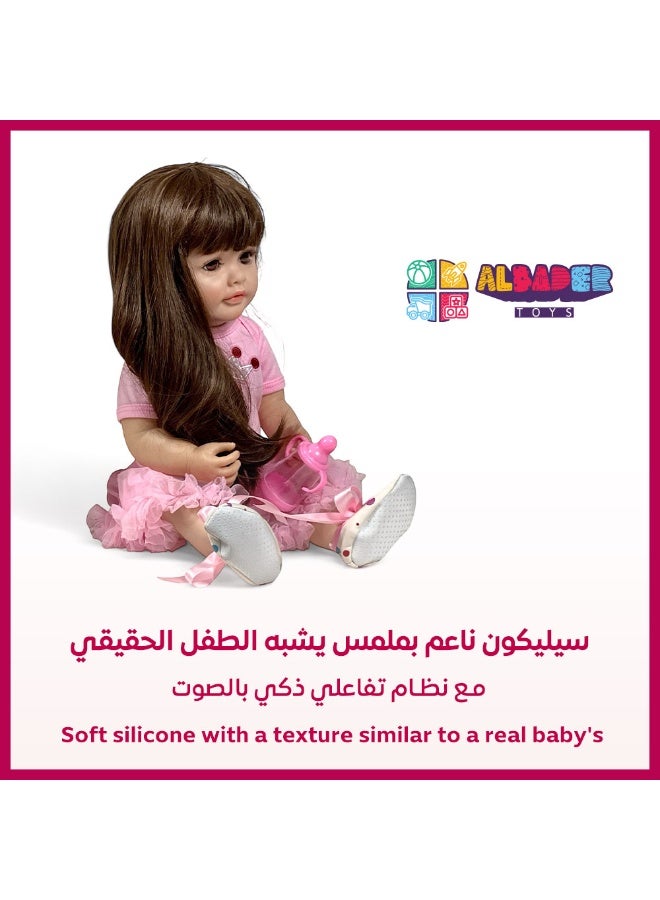 AL BADER Smart Interactive Baby Doll with Remote Control, Realistic Silicone Talking Doll with Voice Recognition, Dynamic Movements, Sound Effects & Accessories Set, Electronic Pink Gift Toy for Girls - Image 4