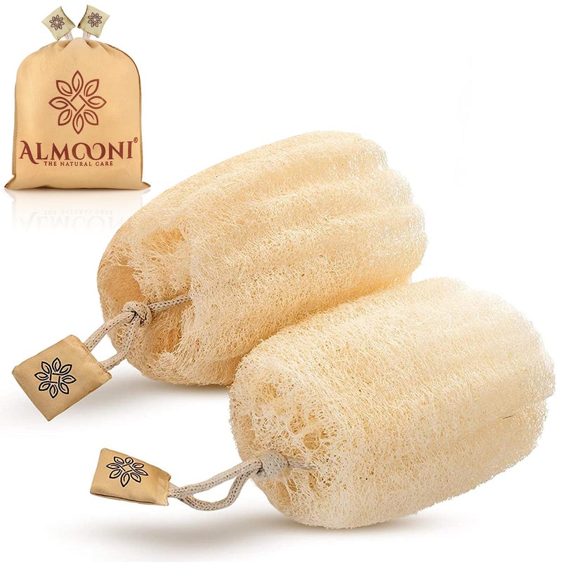 Almooni Egyptian Loofah Exfoliating Body Scrubber, Natural Real Egyptian Shower Loofah Sponge Body Scrubber for Women and Men, for Body and Face That Will Get You Clean - 2 Count (1 Pack) - Image 1