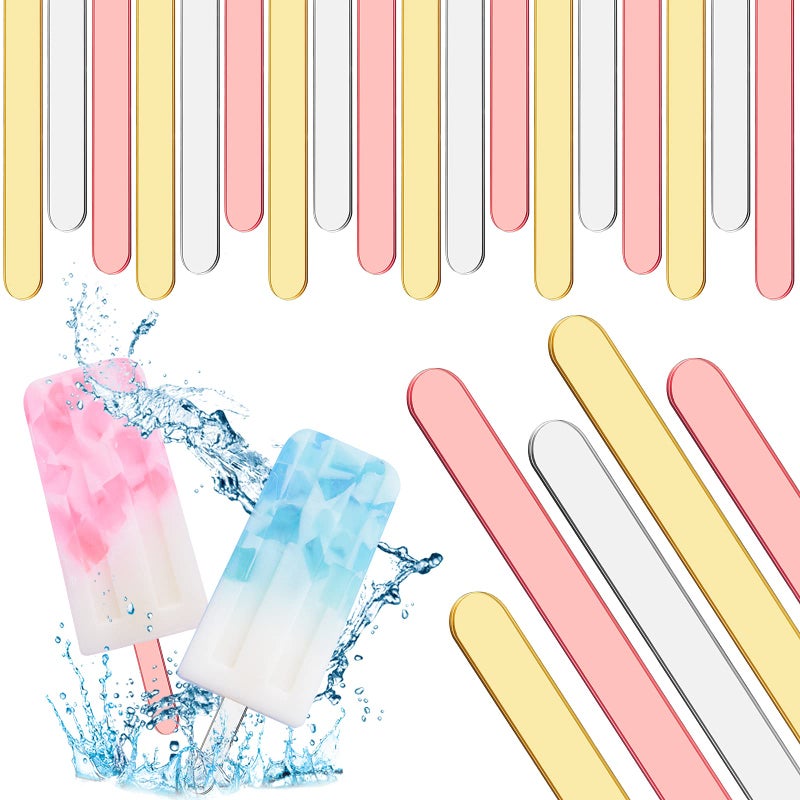 Geiserailie 60 Pieces Acrylic Cake Ice Bar Sticks Mini Reusable Mirror Ice Cream Laser Sticks for Healthy Snacks DIY Cake Candy