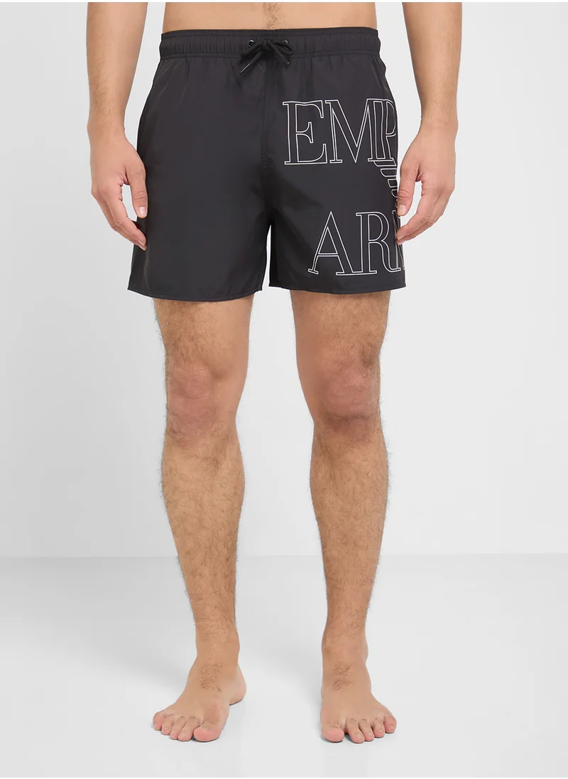 EMPORIO ARMANI Beachwear Logo  Drawstring Shorts