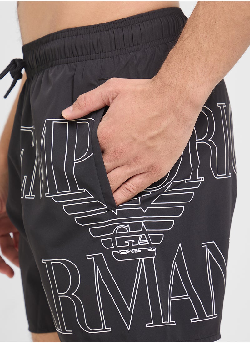 EMPORIO ARMANI Beachwear Logo  Drawstring Shorts  - Image 4