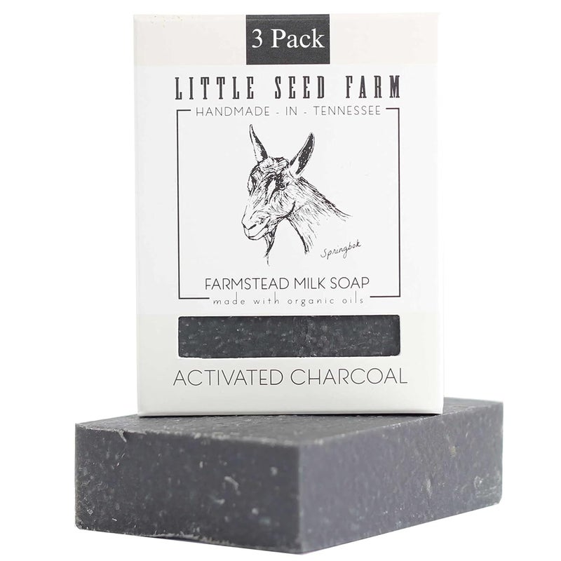 Little Seed Farm Organic Goats Milk Soap  3 Pack of Activated Charcoal Facial and Body Bars  Handmade and Cruelty Free  Detoxifying and Deep Cleaning  Unscented for Sensitive Skin Net Wt 475oz