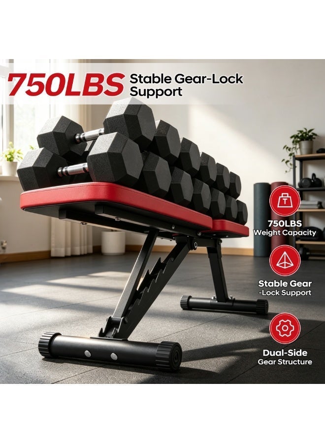 UUKEE 750LBS Capacity Heavy Duty Gym Bench, Adjustable Weight Bench for Home Gym, Incline Decline Flat Bench Press Workout Bench with Dual-Side Gear-Lock Support, Foldable Strength Training Bench - Image 2