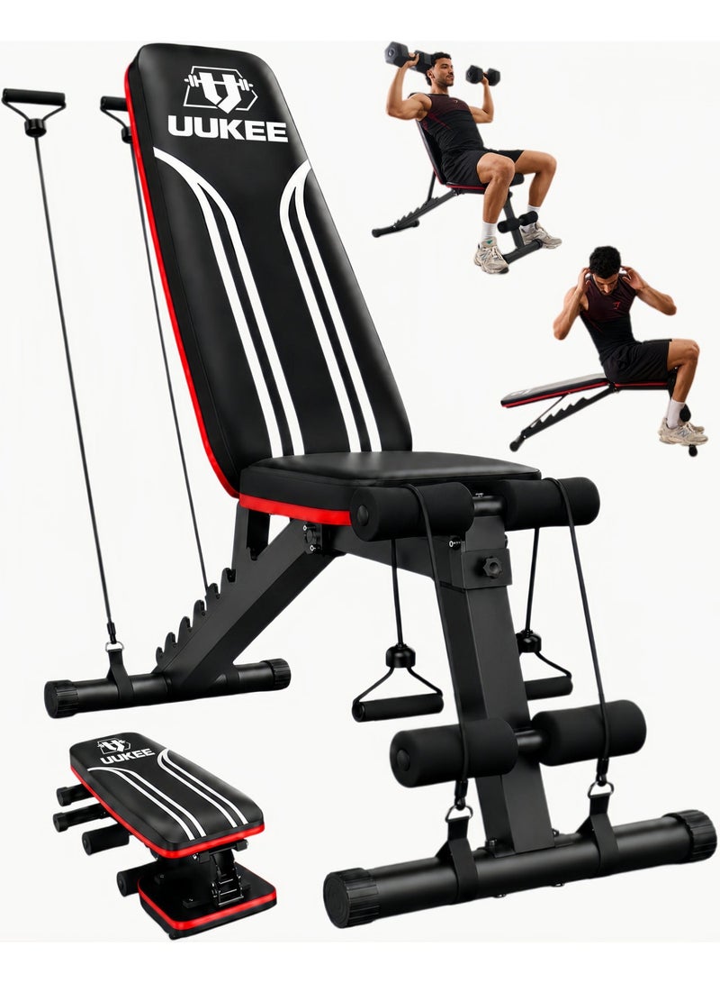UUKEE 750LBS Capacity Heavy Duty Gym Bench, Adjustable Weight Bench for Home Gym, Incline Decline Flat Bench Press Workout Bench with Dual-Side Gear-Lock Support, Foldable Strength Training Bench - Image 1