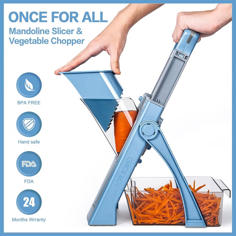ONCE FOR ALL ONCE FOR ALL Mandoline Vegetable Slicer Veg Chopper with 4 Cutter Modes Adjustable Thicknesses Slicer Dicer Chopper Julienne Chip Veggies for Potatoes Carrot Tomato Cucumber SkyBlue - Image 2