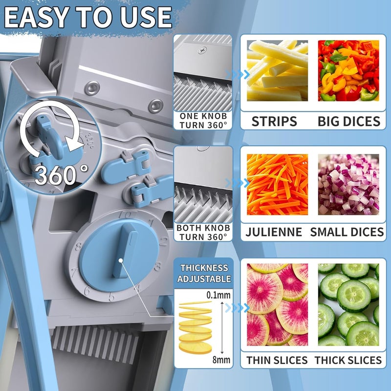 ONCE FOR ALL ONCE FOR ALL Mandoline Vegetable Slicer Veg Chopper with 4 Cutter Modes Adjustable Thicknesses Slicer Dicer Chopper Julienne Chip Veggies for Potatoes Carrot Tomato Cucumber SkyBlue - Image 4
