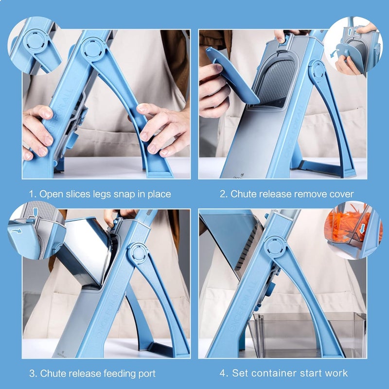 ONCE FOR ALL ONCE FOR ALL Mandoline Vegetable Slicer Veg Chopper with 4 Cutter Modes Adjustable Thicknesses Slicer Dicer Chopper Julienne Chip Veggies for Potatoes Carrot Tomato Cucumber SkyBlue - Image 5