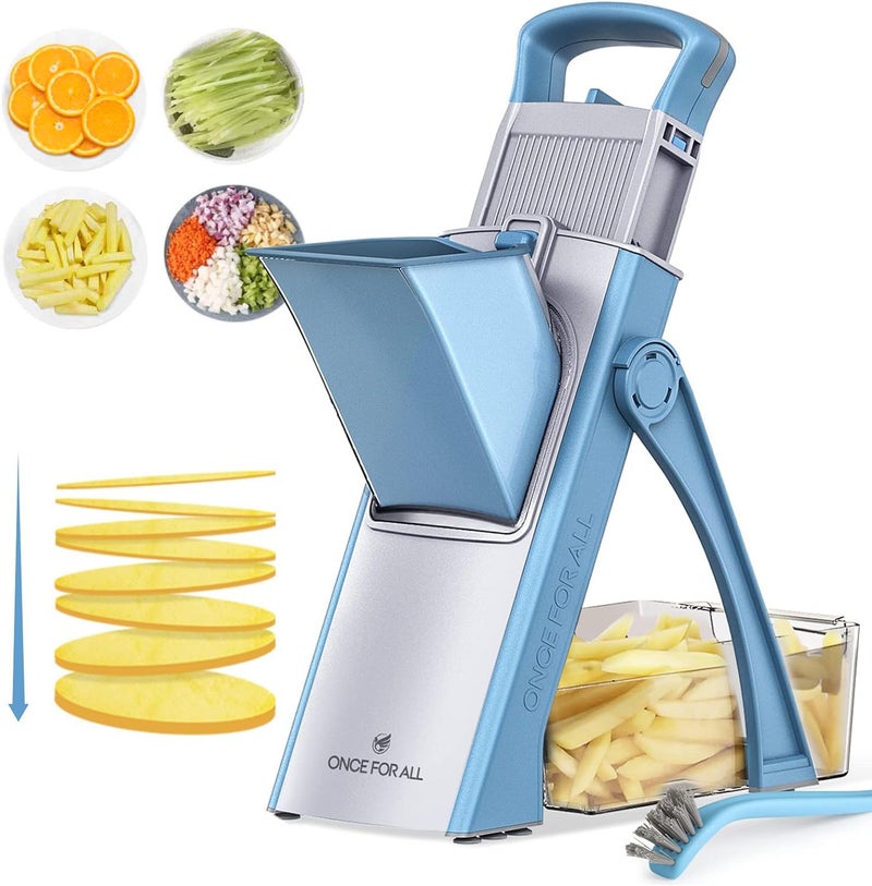 ONCE FOR ALL ONCE FOR ALL Mandoline Vegetable Slicer Veg Chopper with 4 Cutter Modes Adjustable Thicknesses Slicer Dicer Chopper Julienne Chip Veggies for Potatoes Carrot Tomato Cucumber SkyBlue - Image 1
