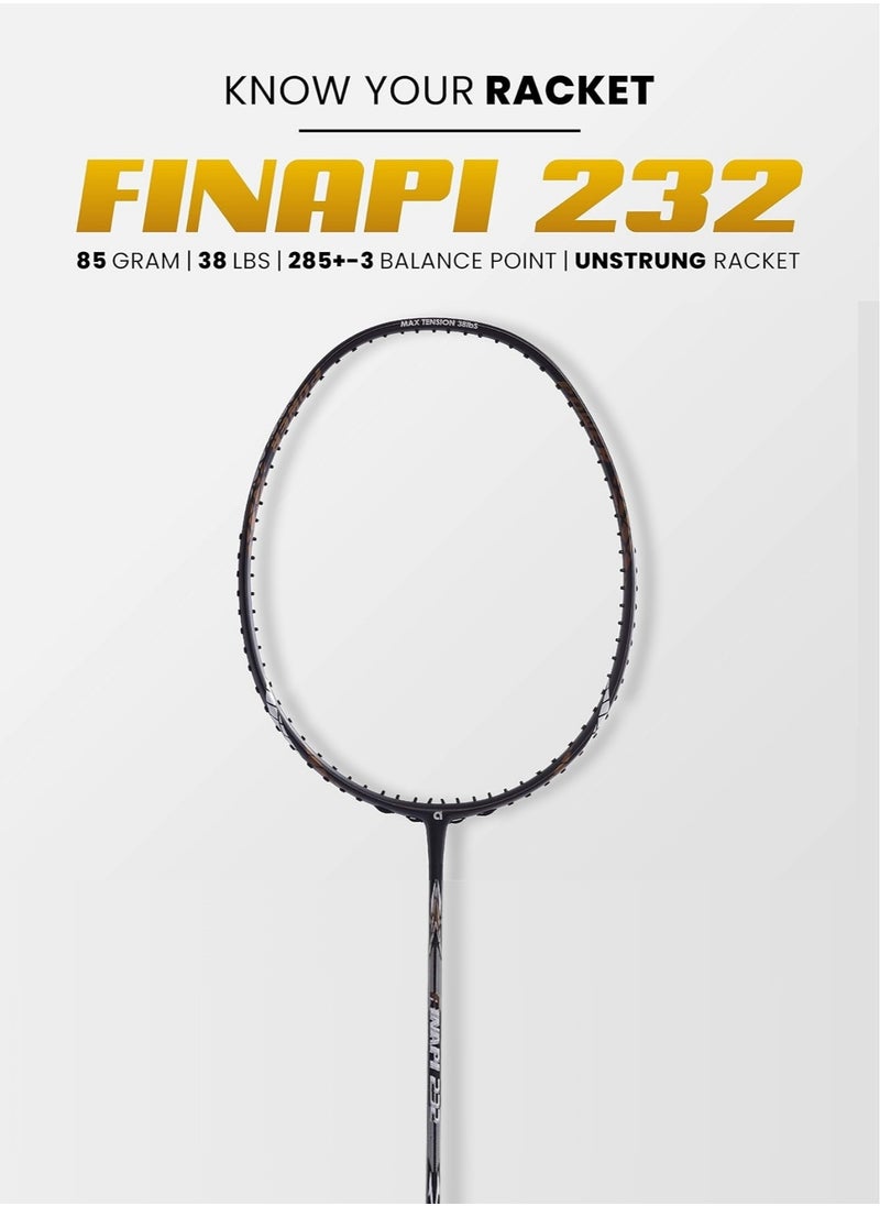 أباك - مضرب تنس ريشة Finapi 232 جرافيت – جرافيت عالي الصلابة، توتر 38 رطلاً، رأس عريض هوائي، شكل إيزومتري، مرونة متوسطة، خفيف الوزن، بدون وتر، مع غطاء كامل - Image 1