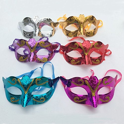 Arlai Pack of 12, Gold shining plated party mask wedding props masquerade mardi gras mask - Image 2