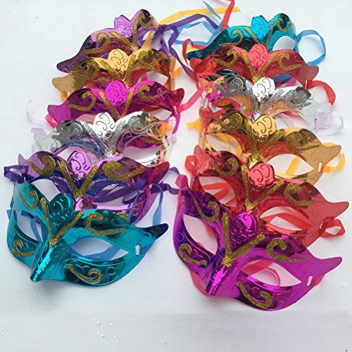 Arlai Pack of 12, Gold shining plated party mask wedding props masquerade mardi gras mask - Image 3