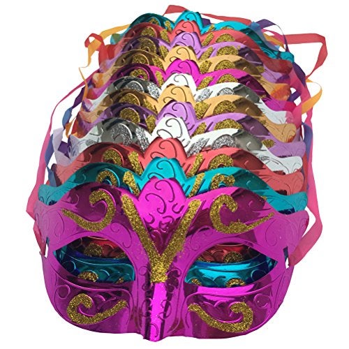 Arlai Pack of 12, Gold shining plated party mask wedding props masquerade mardi gras mask - Image 1