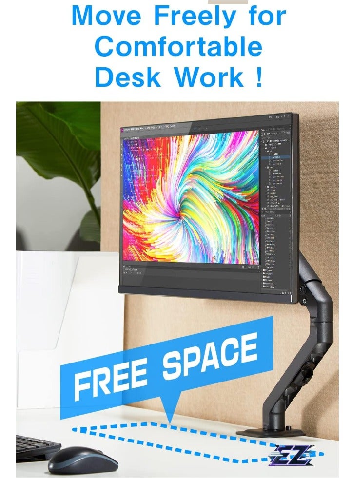 ELTRAZONE Single Monitor Mount, Adjustable Mechanical Monitor Arm, Swivel Vesa fits for 17-27 inch, max Load 15.5 lbs - Image 2