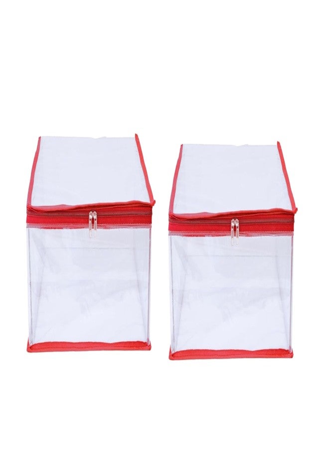 ABBASI Saree Cover Storage Bag Big for Clothes with Zip Organizer for Wardrobe, transparent Large Design Boxes (Red, Pack of 2) - Image 1