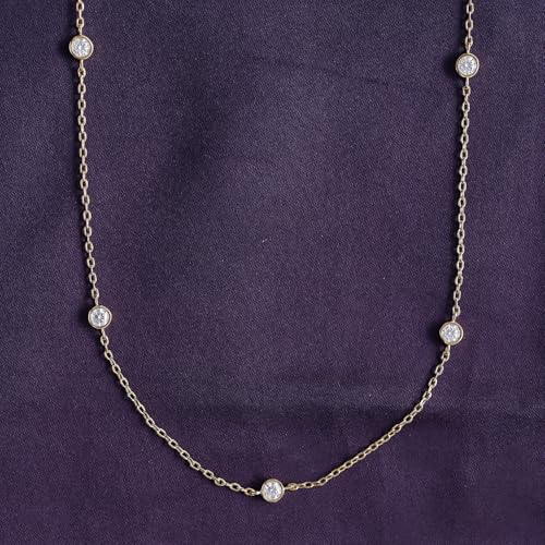 SAVEARTH DIAMONDS Five Stone Station Necklace for Women 1/2 Carat (ctw) Round Lab Created Moissanite Bezel-Set Choker Necklace 15"+3'' Extender in 18K Yellow Gold Plated Jewelry for Her (0.50 ctw) - Image 4