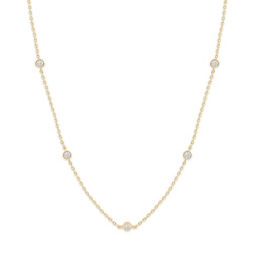 SAVEARTH DIAMONDS Five Stone Station Necklace for Women 1/2 Carat (ctw) Round Lab Created Moissanite Bezel-Set Choker Necklace 15"+3'' Extender in 18K Yellow Gold Plated Jewelry for Her (0.50 ctw) - Image 1