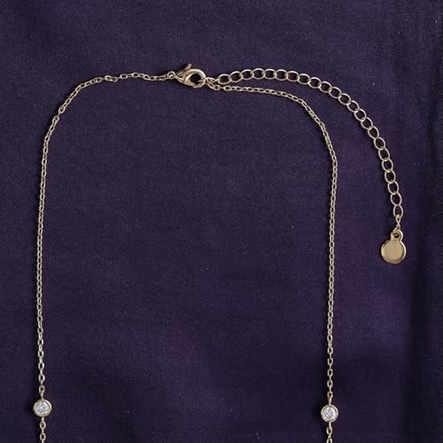 SAVEARTH DIAMONDS Five Stone Station Necklace for Women 1/2 Carat (ctw) Round Lab Created Moissanite Bezel-Set Choker Necklace 15"+3'' Extender in 18K Yellow Gold Plated Jewelry for Her (0.50 ctw) - Image 5