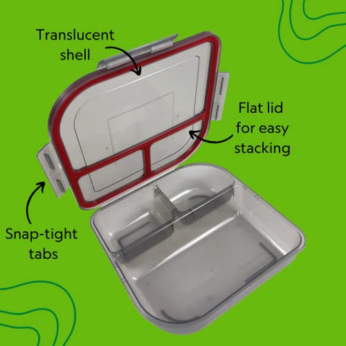 MyGo Container Large To-Go 3-Compartment Food Container, 9-3/8" X 9-3/8" X 2-1/2", Reusable, Microwave Safe, Smoke/Red - Image 3