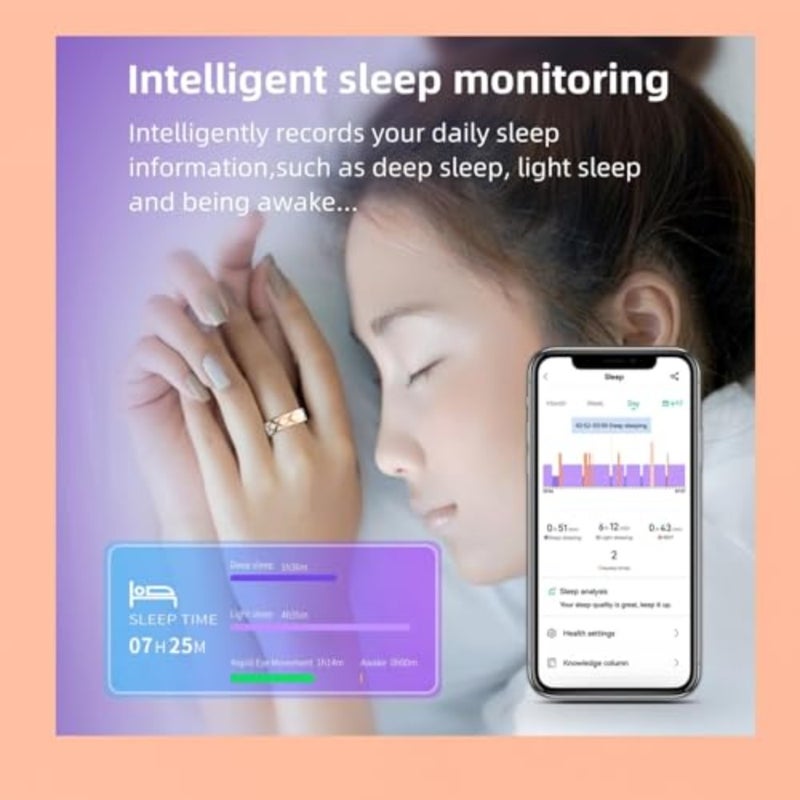 Fitness tracker ring for daily health monitoring, titanium alloy, gold, IP68 waterproof with heart rate, blood oxygen, blood pressure and sleep tracking - Image 3