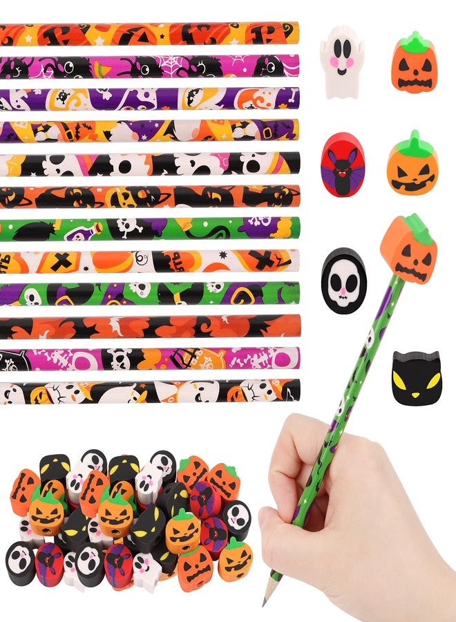 FOIMAS 30pcs Halloween Pencils,Pumpkin Ghost Wooden Pencils with Erasers Topper for Halloween Trick or Treat Party Favor Bag Filler School Supply - Image 1