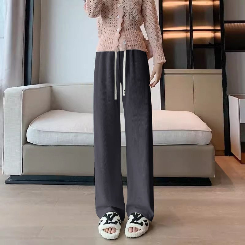 Ice Silk Rib Pocket Wide Leg Pants Women'S 2024 Spring Summer Autumn Korean Loose High Waist Slimming Straight Pants - Image 5
