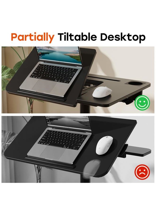 JOY worker Mobile Standing Desk, Pneumatic Height Adjustable Table, 60° Tiltable Rolling Laptop Desk, Portable Sit Stand Desk with Wheels Cup Holder for Bed Couch Hospital, Holds Up to 22lbs, Black - Image 2