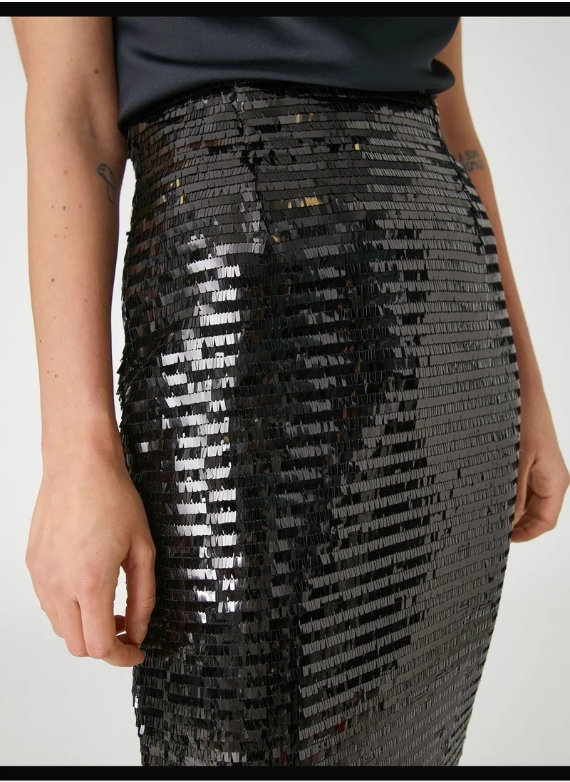 KOTON Sequined Slit Detail Midi Party Skirt
