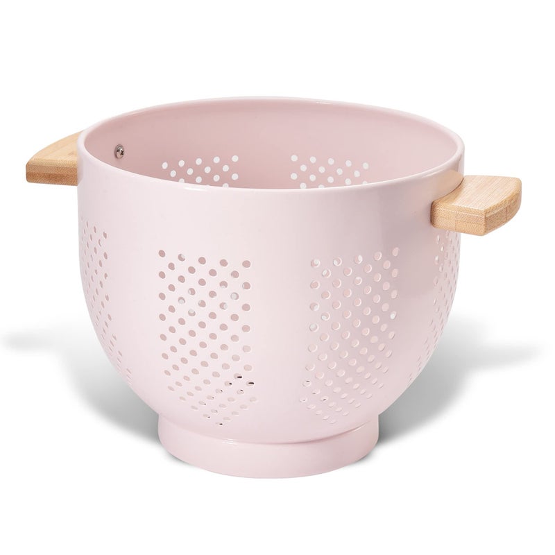 BeFare Metal Colander with Wood Handle and Stable Base, Powder Coated Steel Kitchen Strainer Basket for Draining Pasta, Vegetable and fruit(5.5quart,Pink) - Image 1