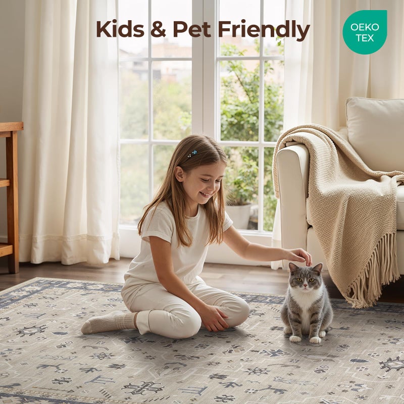WITSHOCK Living Room Area Rugs 5x7: Washable Rug Boho Soft Non-Slip Low Pile Stain Resistant Foldable Carpet for Bedroom Playroom Dining Room Office Kitchen Farmhouse Home Decor Rug-Bitter Black - Image 5