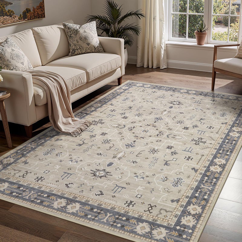 WITSHOCK Living Room Area Rugs 5x7: Washable Rug Boho Soft Non-Slip Low Pile Stain Resistant Foldable Carpet for Bedroom Playroom Dining Room Office Kitchen Farmhouse Home Decor Rug-Bitter Black - Image 1