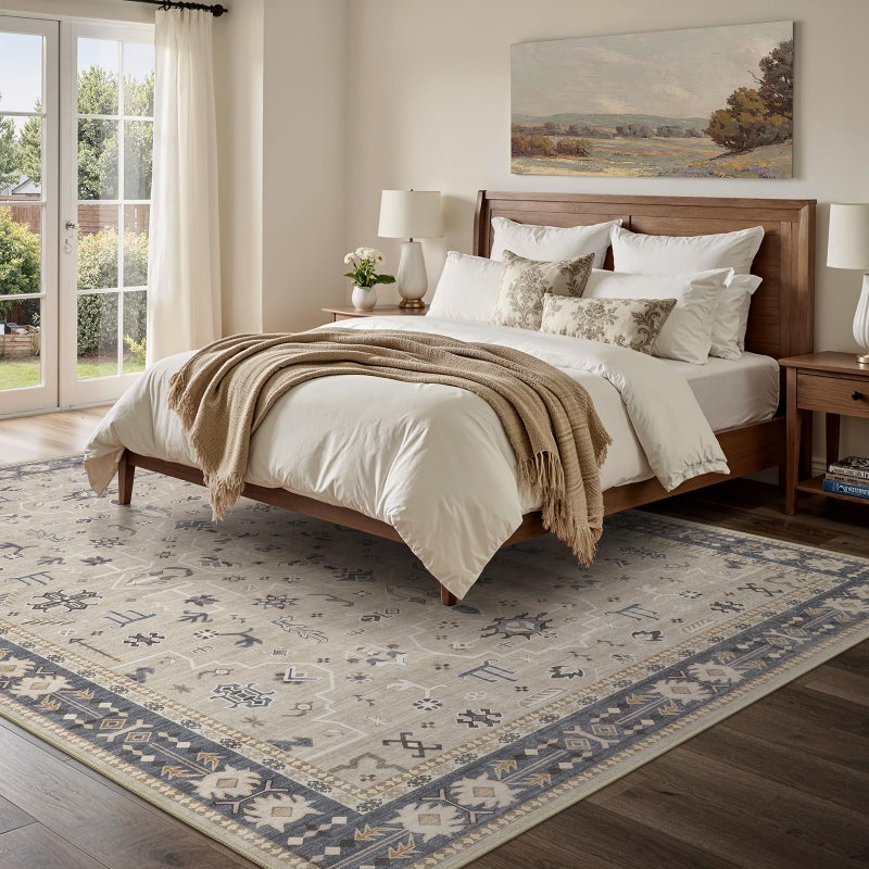 WITSHOCK Living Room Area Rugs 5x7: Washable Rug Boho Soft Non-Slip Low Pile Stain Resistant Foldable Carpet for Bedroom Playroom Dining Room Office Kitchen Farmhouse Home Decor Rug-Bitter Black - Image 2