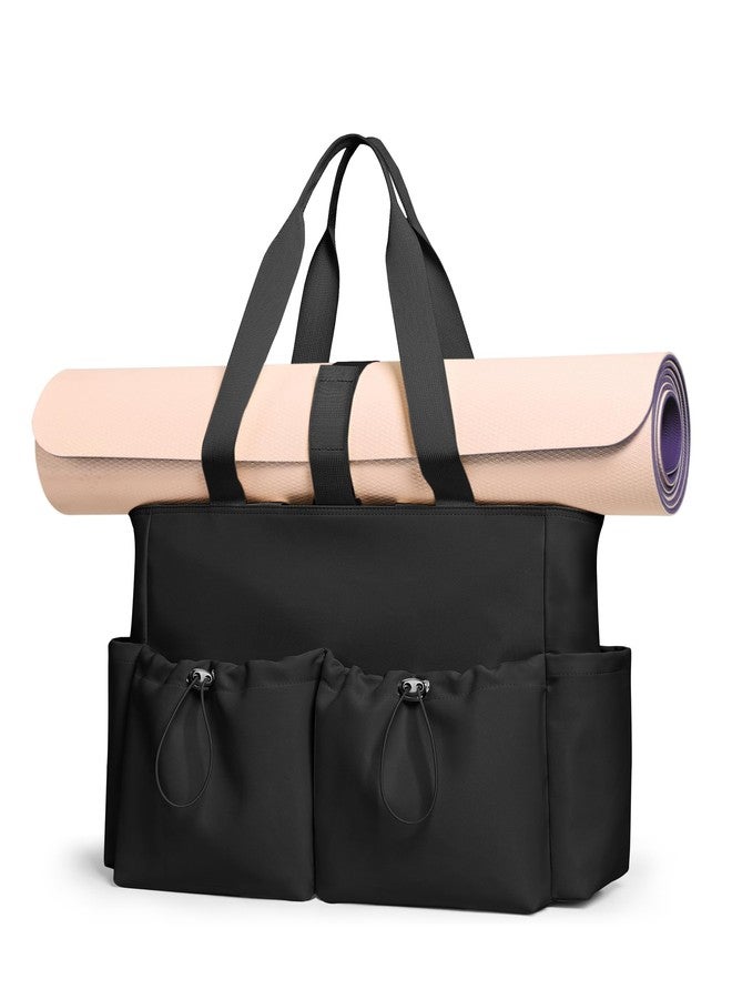 KALIDI FANCY FOREST KALIDI Yoga Tote Bag for Women with Zipper Large Shoulder Bag Handbag with Pockets for Travel Vacation Work Gym Workout, Black - Image 1