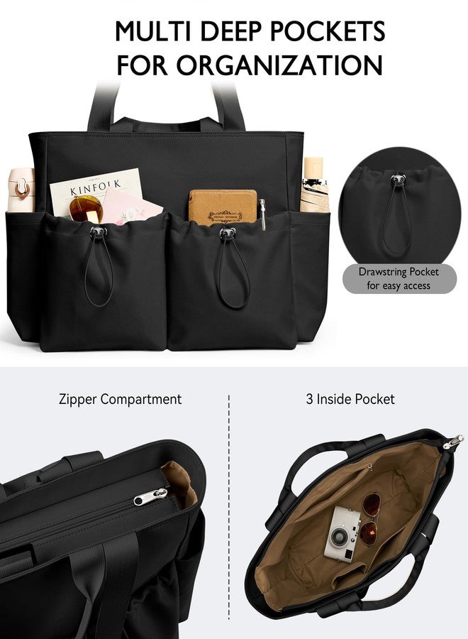 KALIDI FANCY FOREST KALIDI Yoga Tote Bag for Women with Zipper Large Shoulder Bag Handbag with Pockets for Travel Vacation Work Gym Workout, Black - Image 5