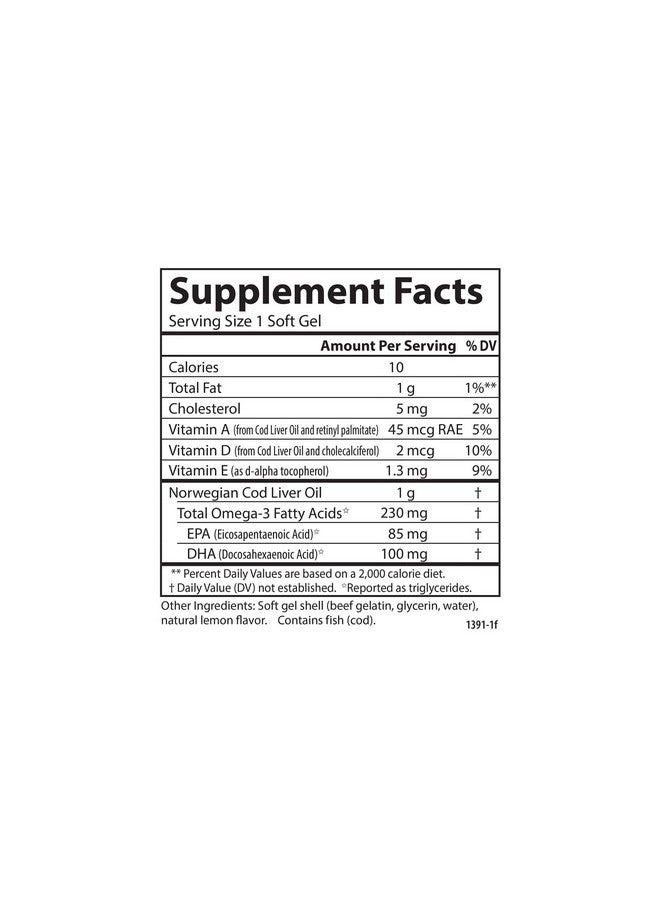 Carlson Cod Liver Oil Gems Low Vitamin A 230 Mg Omega3S Heart Health Vision Support Joint Health Lemon 150 Softgels - Image 4